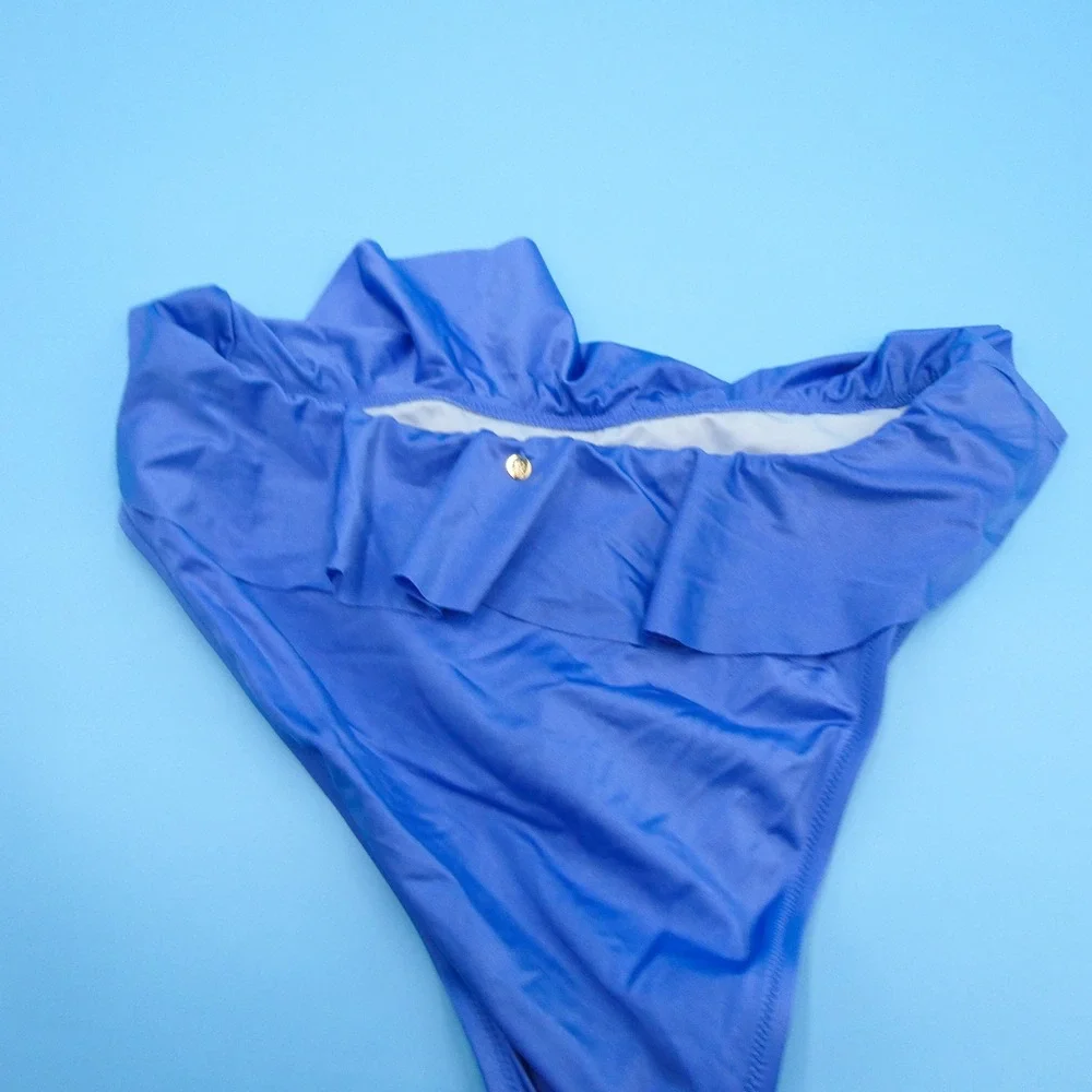 Victoria's Secret Bikini Bottom Womens Large Ruffle Blue Swim Separate Nylon New
